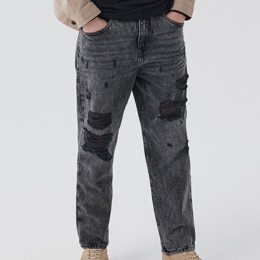 Cropp - Szare jeansy z przetarciami - Szary Cropp 34/32 Cropp okazja