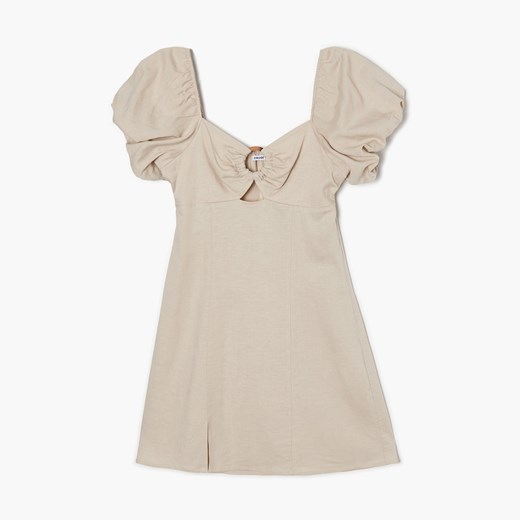 Cropp - Minisukienka z bufiastymi rękawami - Kremowy Cropp XL Cropp wyprzedaż