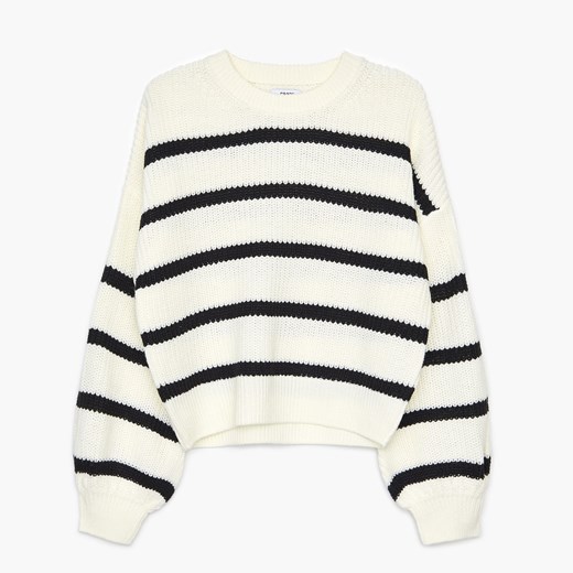 Cropp - Dzianinowy sweter w paski - Biały Cropp XL Cropp