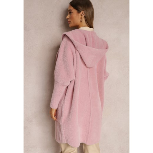 Różowy Kardigan z Wełną Oversize Długi z Kapturem Ortylia Renee ONE SIZE okazyjna cena Renee odzież