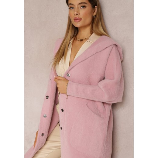 Różowy Kardigan z Wełną Oversize Długi z Kapturem Ortylia Renee ONE SIZE okazja Renee odzież
