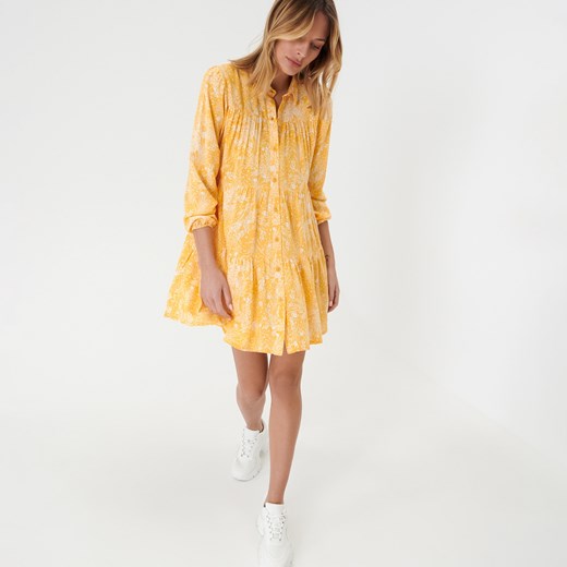 Sinsay - Sukienka mini ze wzorem - Żółty Sinsay XL wyprzedaż Sinsay