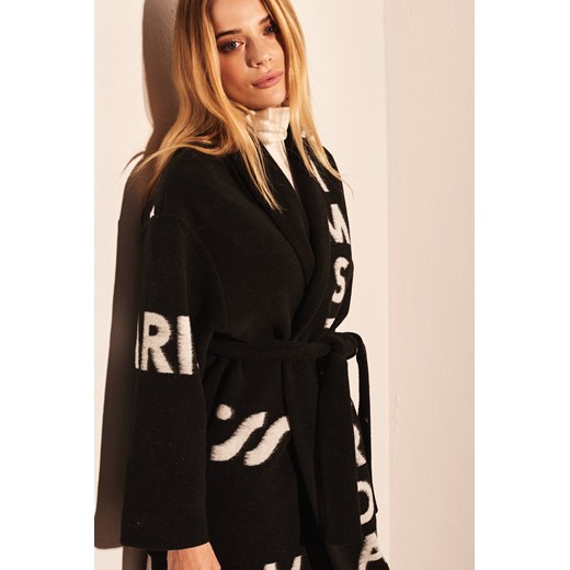 Czarny długi płaszcz  z paskiem Matropolia Miss Lk M/L Lidia Kalita