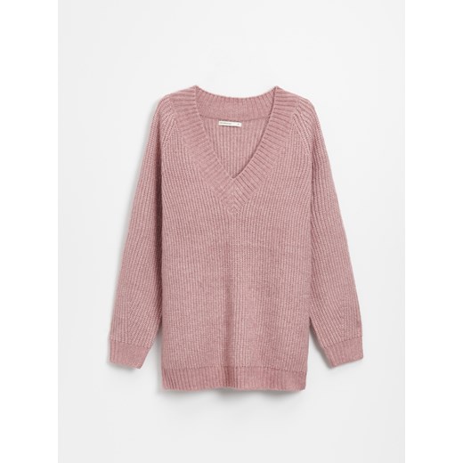 Długi sweter z dekoltem w serek różowy - Różowy House M House