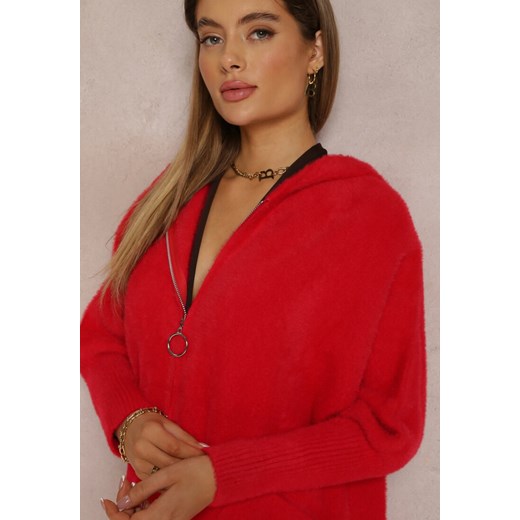 Czerwony Płaszcz z Wełną z Alpaki i Kapturem na Suwak Dinemis Renee ONE SIZE okazyjna cena Renee odzież