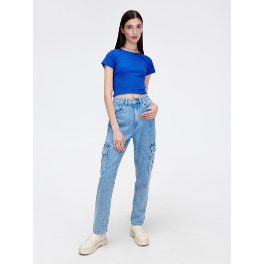 Cropp - Jeansy mom cargo - Niebieski Cropp 42 Cropp