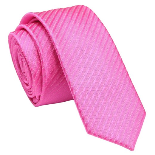 Wąski Krawat - Śledź - Alties - Różowy w Delikatny Prążek KRALTStani0796 ze sklepu JegoSzafa.pl w kategorii Krawaty - zdjęcie 144616131