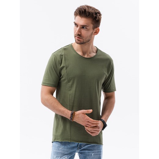 T-shirt męski bawełniany S1378 - khaki XL promocyjna cena ombre