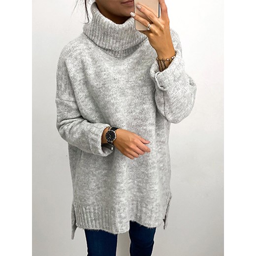 ELSA-DŁUGI SWETER GOLF. SZARY Rozmiar UNIWERSALNY UNIWERSALNY kiecka.eu