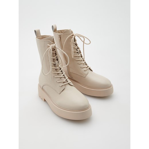Reserved - Skórzane botki - Kremowy Reserved 37 Reserved