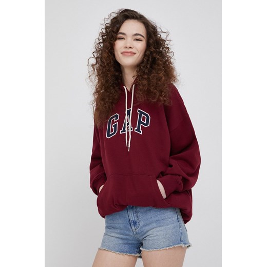 GAP bluza damska kolor bordowy z kapturem z aplikacją Gap M ANSWEAR.com