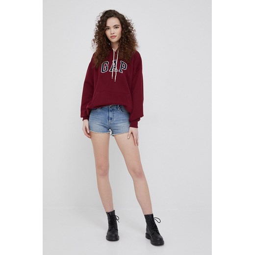 GAP bluza damska kolor bordowy z kapturem z aplikacją Gap M ANSWEAR.com