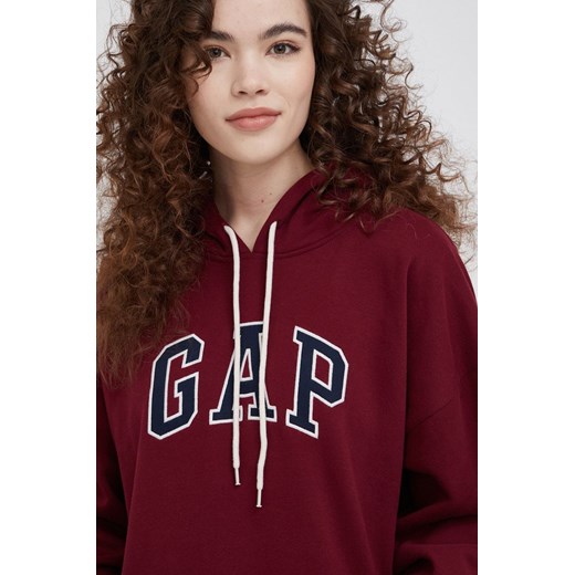 GAP bluza damska kolor bordowy z kapturem z aplikacją Gap S ANSWEAR.com