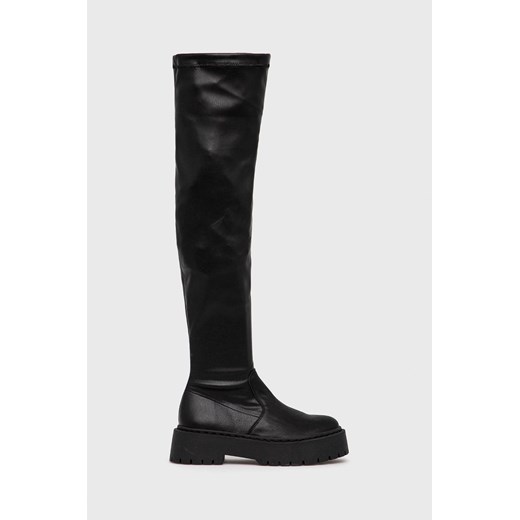 Steve Madden Kozaki skórzane Esmee Boot damskie kolor czarny na płaskim obcasie SM11001585 ze sklepu ANSWEAR.com w kategorii Kozaki damskie - zdjęcie 144735763