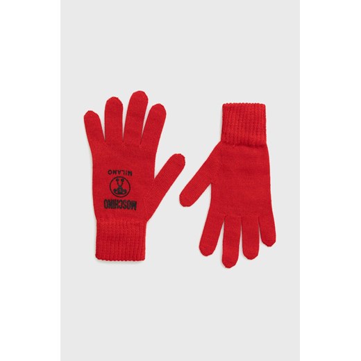Moschino rękawiczki wełniane damskie kolor czerwony ze sklepu ANSWEAR.com w kategorii Rękawiczki damskie - zdjęcie 144737032