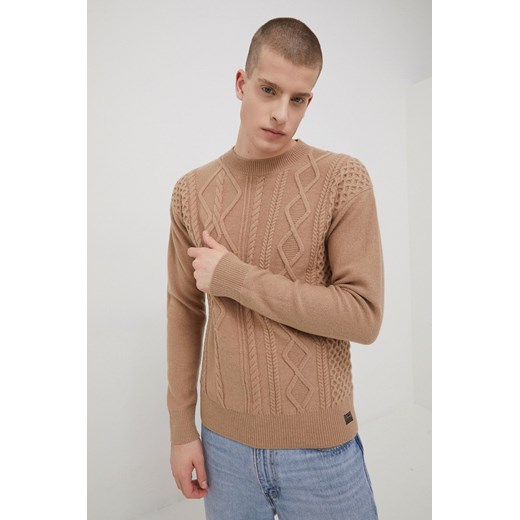 Superdry sweter wełniany męski kolor beżowy ze sklepu ANSWEAR.com w kategorii Swetry męskie - zdjęcie 144739042