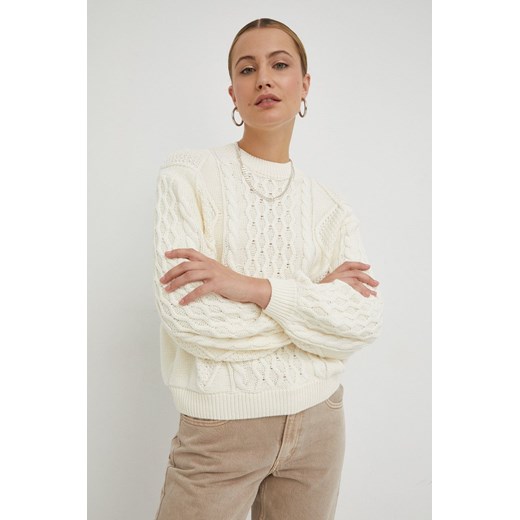 Wrangler sweter bawełniany damski kolor beżowy Wrangler XL ANSWEAR.com