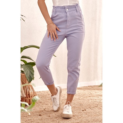 Spodnie jeansowe z gumką w pasie liliowe 202001 S, M, L, XS okazja fasardi.com