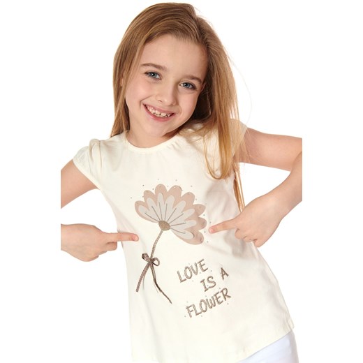 Bluzeczka dziewczęca z aplikacją kremowa NDZ81380 116, 98, 104, 110 wyprzedaż fasardi.com