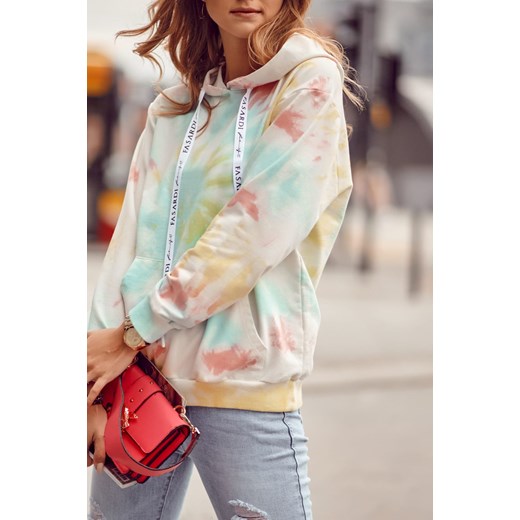 Kolorowa bluza z kapturem tie dye biała FI576 fasardi.com