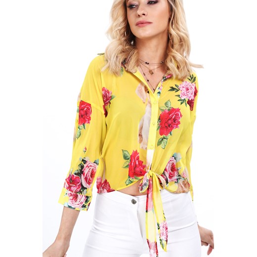 Żółta letnia koszula w kwiaty MP26186  promocyjna cena fasardi.com