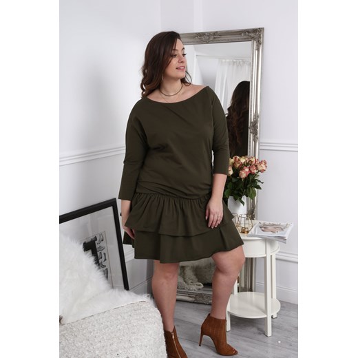 Sukienka Plus Size z falbanami na co dzień khaki B15  wyprzedaż fasardi.com