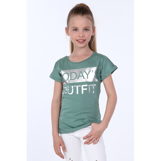 T-shirt dziewczęcy z napisami zielony NDZ8168 128, 164, 152, 140 okazyjna cena fasardi.com