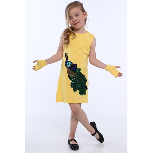 Sukienka dziewczęca z cekinową aplikacją żółta NDZ8558 104 okazyjna cena fasardi.com
