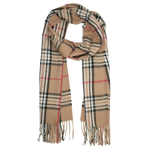 Szalik z Frędzlami, Beżowy Elegancki w Kratkę, Męski, Jesienno-Zimowy z Wełną -V. FRAAS SZAWLN1098 ze sklepu JegoSzafa.pl w kategorii Szaliki męskie - zdjęcie 144797810