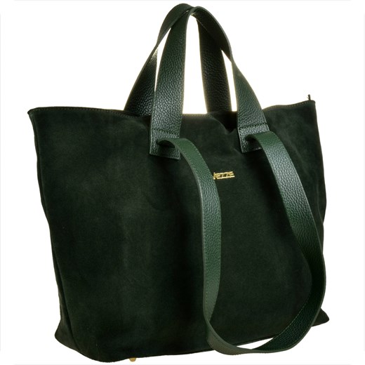 Torba shopper zielona na ramię i do ręki zamsz naturalny ze sklepu melon.pl w kategorii Torby Shopper bag - zdjęcie 144834583