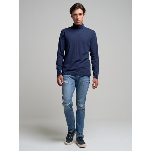 Bluzka męska longsleeve z bawełny organicznej z golfem granatowy Kapoor 403 L Big Star