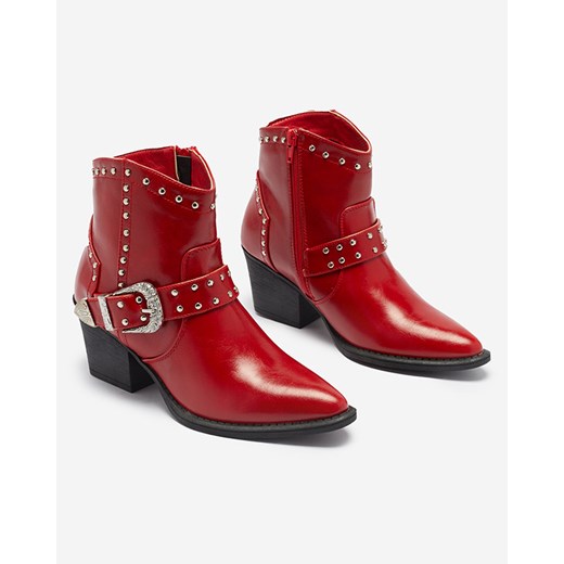 Kowbojki na słupku z dżetami w kolorze czerwonym Hally- Obuwie Royalfashion.pl 37 royalfashion.pl