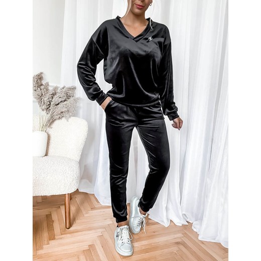 Czarny damski welurowy komplet dresowy- Odzież Royalfashion.pl L - 40 royalfashion.pl