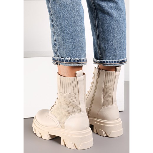 Beżowe Botki Workery z Prążkowaną Cholewką Dianilla Renee 40 renee.pl