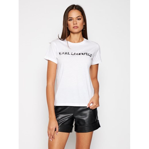 KARL LAGERFELD T-Shirt Graffiti Logo 206W1701 Biały Regular Fit Karl Lagerfeld S okazja MODIVO