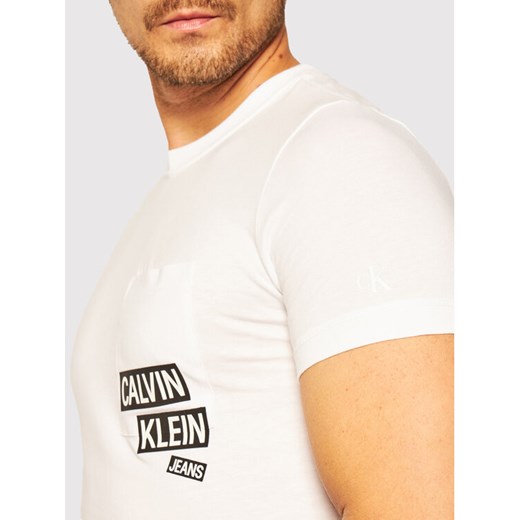 Calvin Klein Jeans T-Shirt J30J316467 Biały Slim Fit S okazja MODIVO