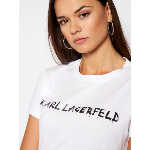 KARL LAGERFELD T-Shirt Graffiti Logo 206W1701 Biały Regular Fit Karl Lagerfeld S okazyjna cena MODIVO