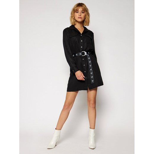 Calvin Klein Jeans Sukienka koszulowa Utility J20J214872 Czarny Regular Fit S promocja MODIVO
