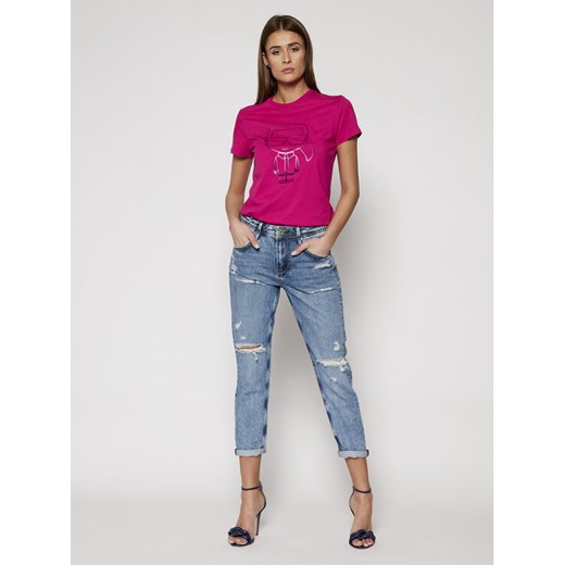KARL LAGERFELD T-Shirt Ikonic Outline 210W1703 Różowy Regular Fit Karl Lagerfeld XS wyprzedaż MODIVO