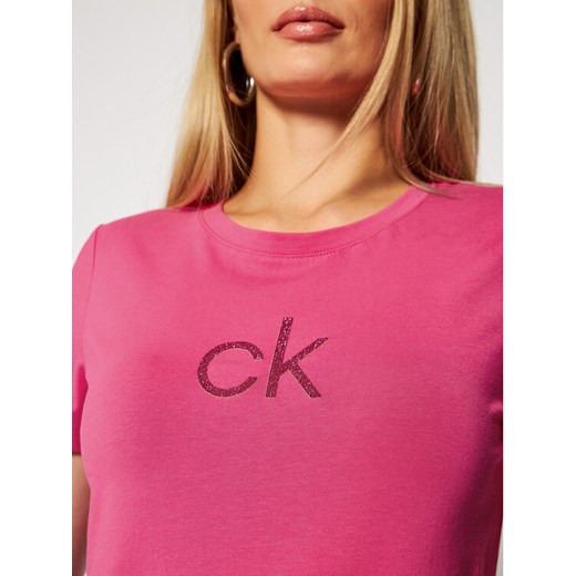 Calvin Klein T-Shirt Ss Ck Lurex Logo Tee K20K202363 Różowy Slim Fit Calvin Klein S MODIVO okazja