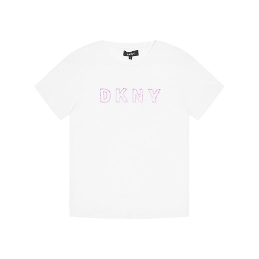DKNY T-Shirt D35Q77 D Biały Regular Fit 14Y okazyjna cena MODIVO