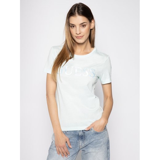 Guess T-Shirt Satinette Tee W0GI18 K46D0 Niebieski Regular Fit Guess S okazyjna cena MODIVO