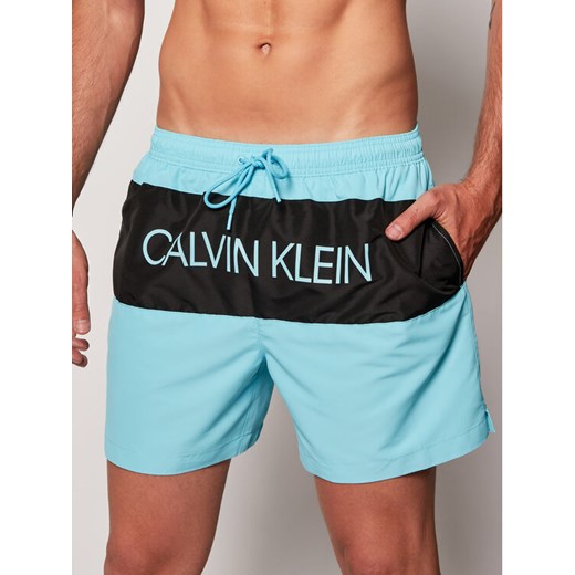 Calvin Klein Swimwear Szorty kąpielowe KM0KM00456 Niebieski Regular Fit L okazja MODIVO
