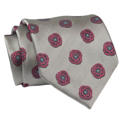 Klasyczny, Szeroki Krawat Męski CHATTIER - Beż w Czerwone Grochy KRCH1326 ze sklepu JegoSzafa.pl w kategorii Krawaty - zdjęcie 144928184