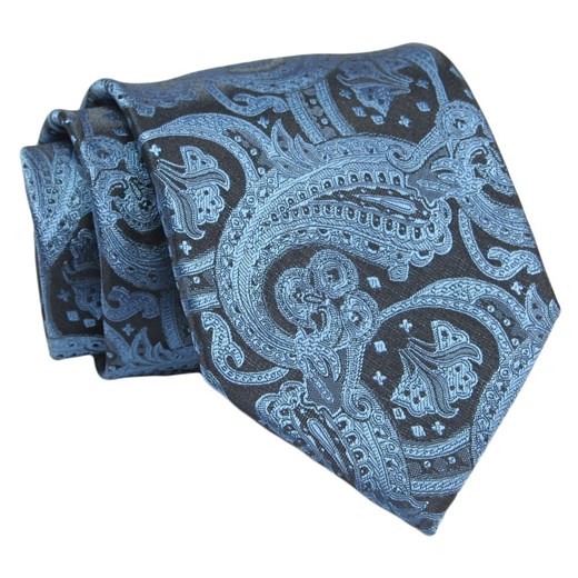Klasyczny, Szeroki Krawat Męski CHATTIER - Ciemny Granat w Niebieski Orientalny Wzór KRCH1329 ze sklepu JegoSzafa.pl w kategorii Krawaty - zdjęcie 144928204