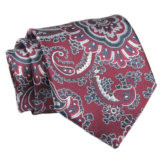 Klasyczny, Szeroki Krawat Męski CHATTIER - Czerwień w Orientalny Wzór KRCH1346 ze sklepu JegoSzafa.pl w kategorii Krawaty - zdjęcie 144928210