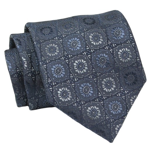Klasyczny, Szeroki Krawat Męski CHATTIER - Granat w Duże Kwiaty KRCH1321 ze sklepu JegoSzafa.pl w kategorii Krawaty - zdjęcie 144928230