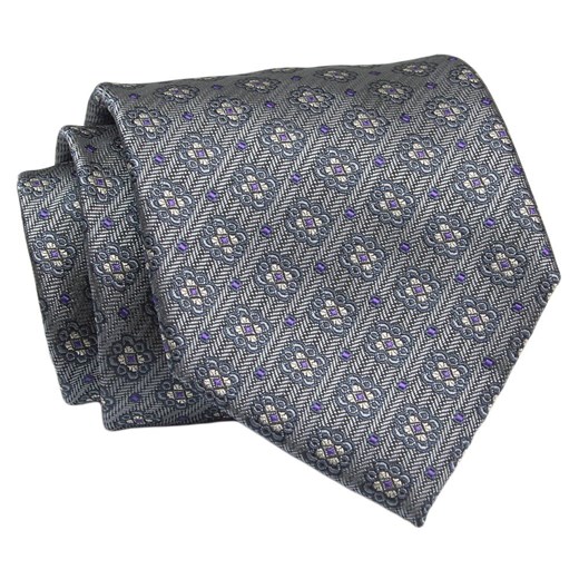 Klasyczny, Szeroki Krawat Męski CHATTIER - Popiel z Fioletowym Akcentem KRCH1317 ze sklepu JegoSzafa.pl w kategorii Krawaty - zdjęcie 144928270