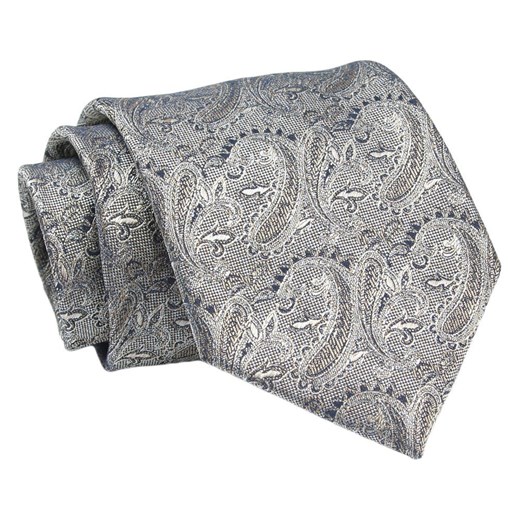 Klasyczny, Szeroki Krawat Męski CHATTIER - Srebrno-Beżowy KRCH1341 ze sklepu JegoSzafa.pl w kategorii Krawaty - zdjęcie 144928274