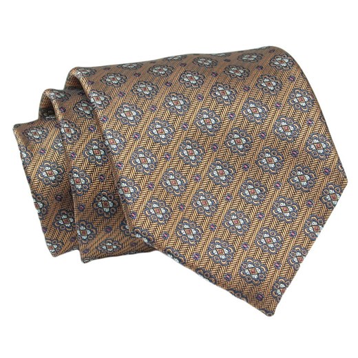 Klasyczny, Szeroki Krawat Męski CHATTIER - Złoty w Grochy KRCH1324 ze sklepu JegoSzafa.pl w kategorii Krawaty - zdjęcie 144928284